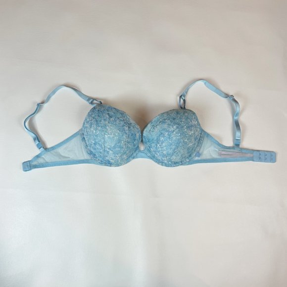 NWOT Victoria's Secret Bra 34D Push-Up Blue White Lace - Picture 2 of 7